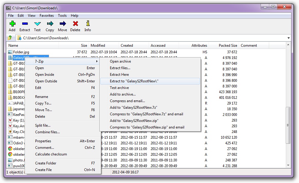 7-Zip file manager with toolbar and file list